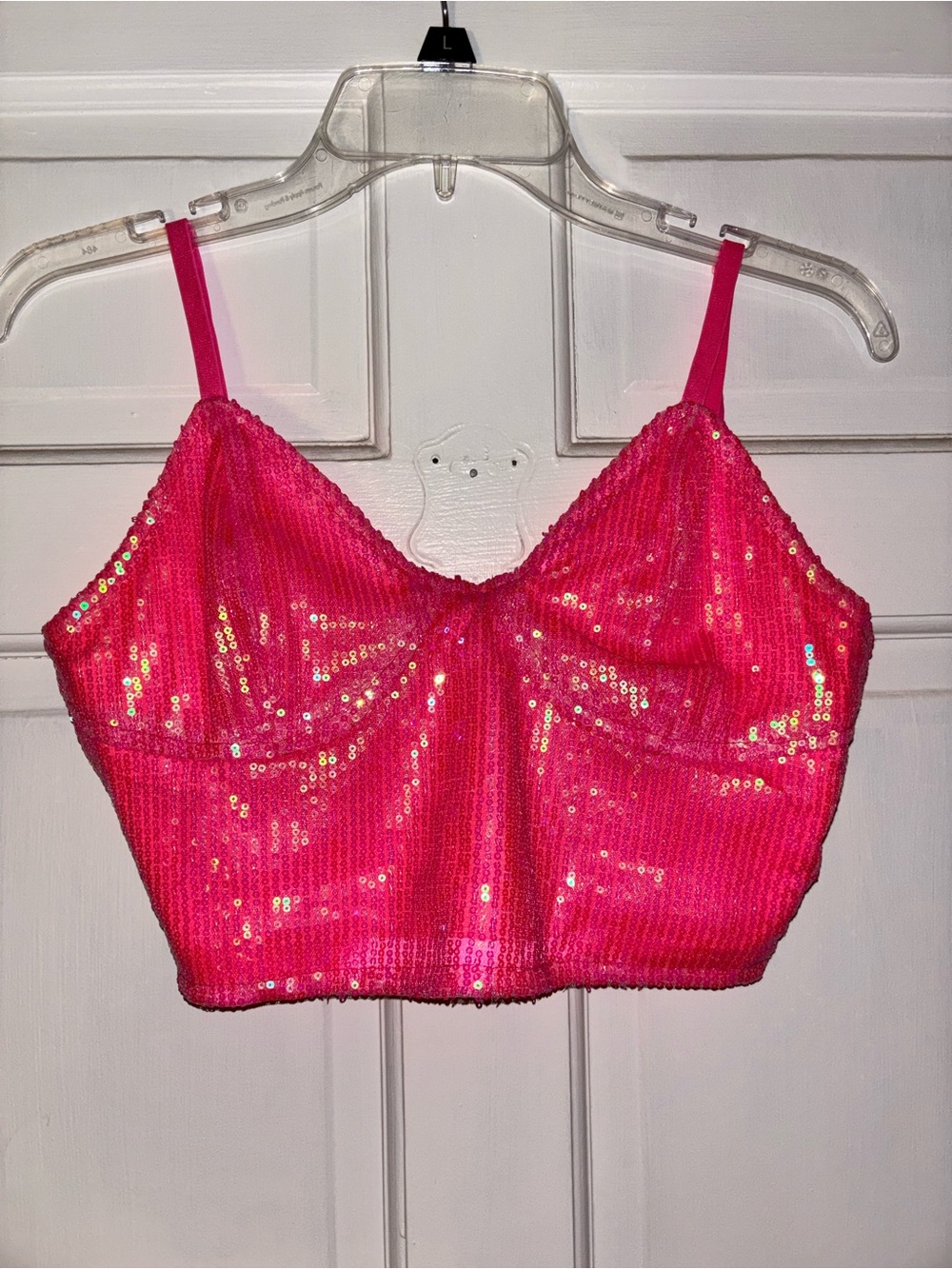 Pink sequined crop tank - M